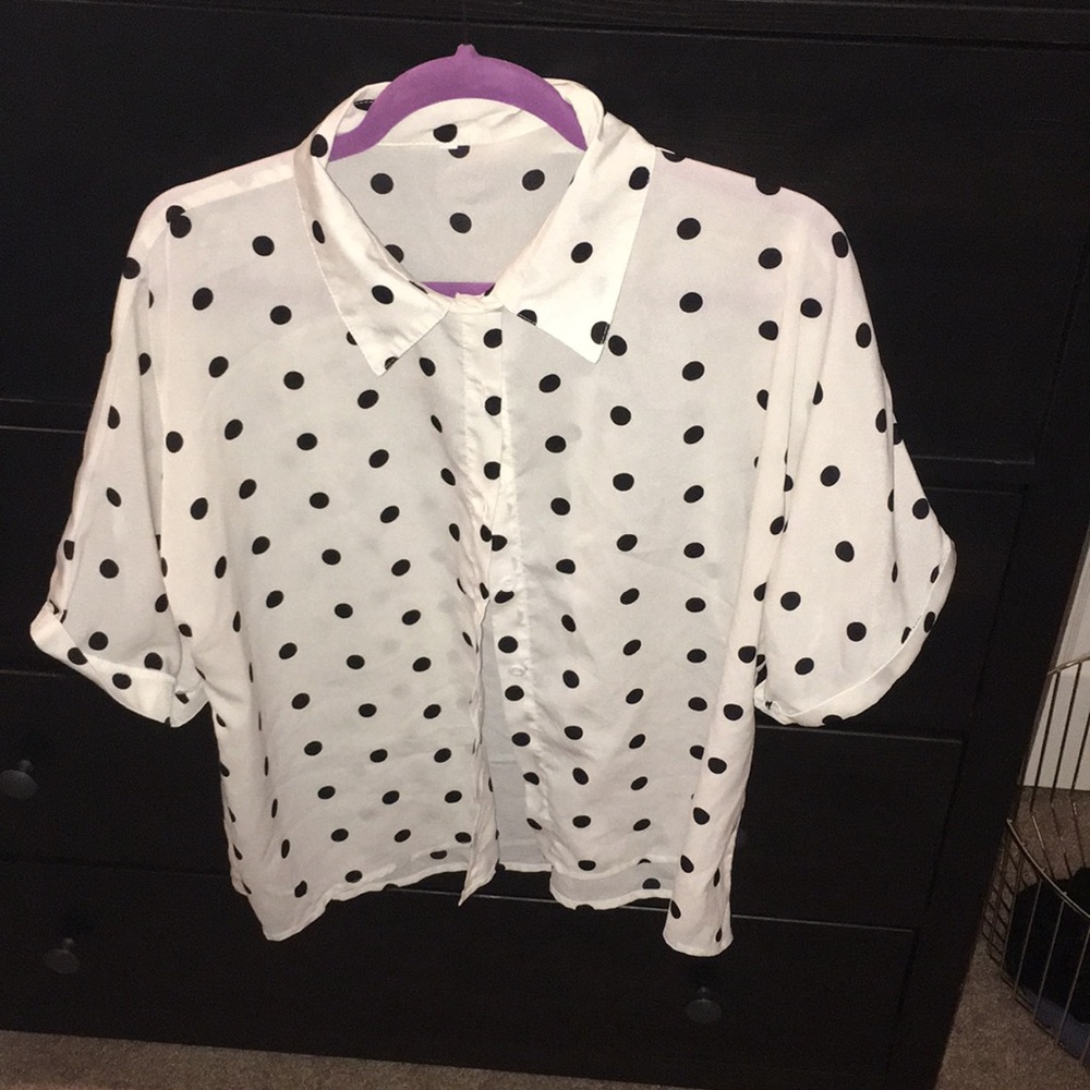 Plus Size Cropped Polka Dot Blouse